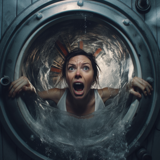 A Scared Woman Inside the Washing Machine